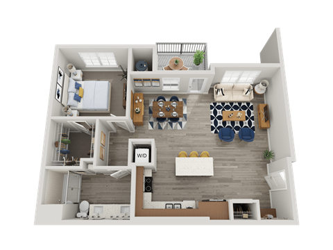 Floor plan for 1 bed, 1 bath, 953 sqft